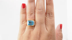 Yellow Gold Signet Ring with Topaz and Diamonds