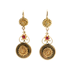 Yellow Gold and Ruby Drop Earrings