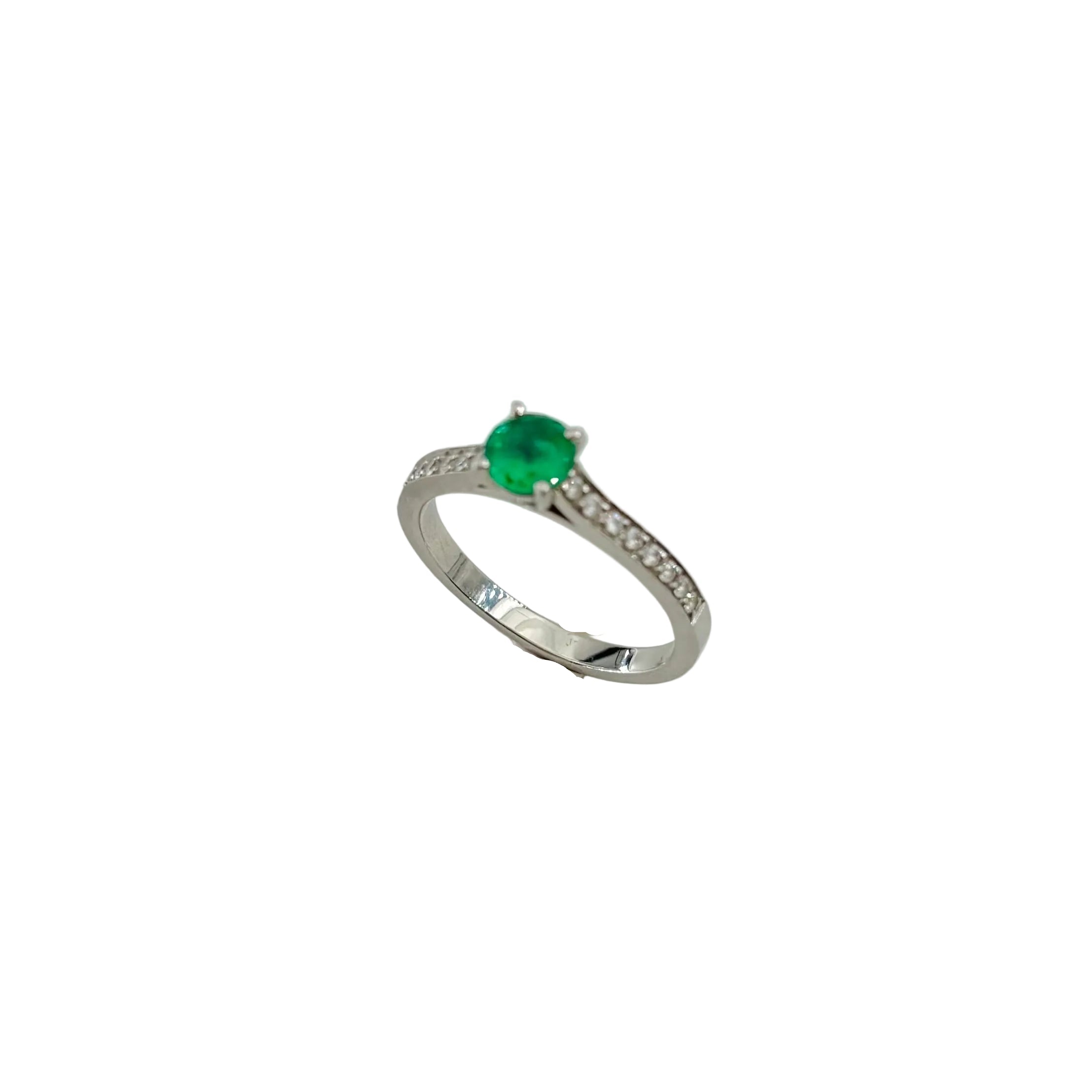 GEMMYO "Little Lady Pave" Solitaire Ring in Platinum, Emerald, and Diamonds