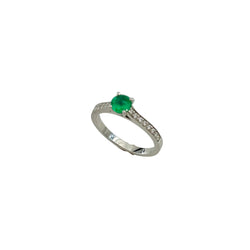 GEMMYO "Little Lady Pave" Solitaire Ring in Platinum, Emerald, and Diamonds