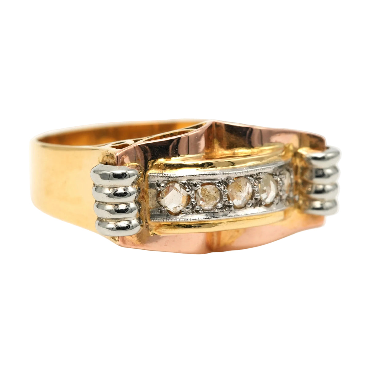 Tank Ring in White gold, Yellow gold, and Diamonds