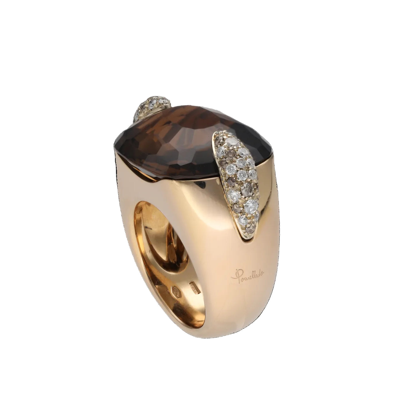 POMELLATO "Pin Up" Cocktail Ring in rose gold, quartz, and diamonds