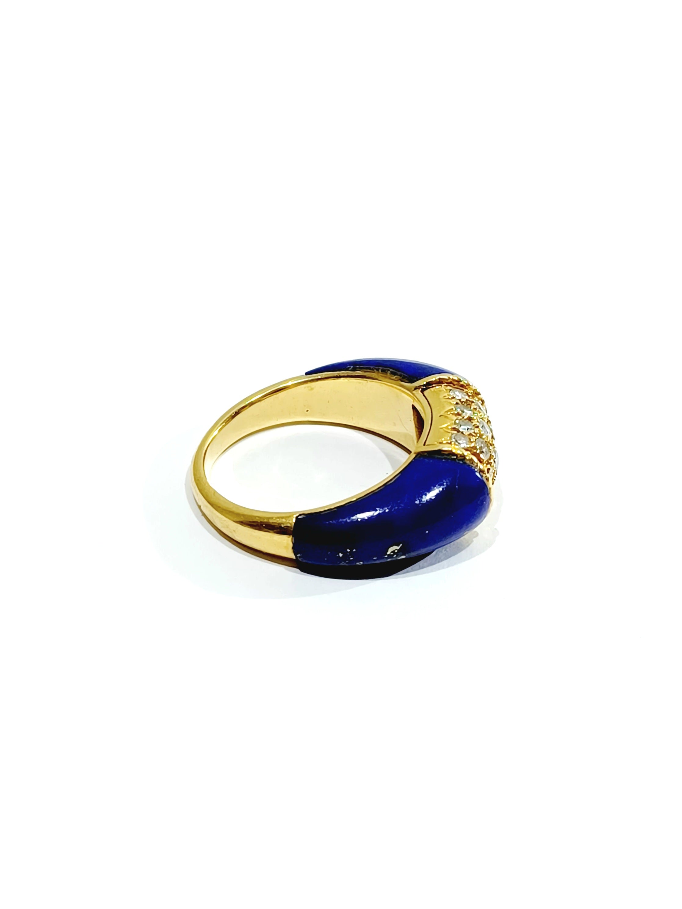 Yellow Gold Bangle Ring with Lapis lazuli and Diamonds