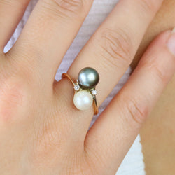 "Toi & Moi" Ring in Rose Gold, Pearls, and Diamonds