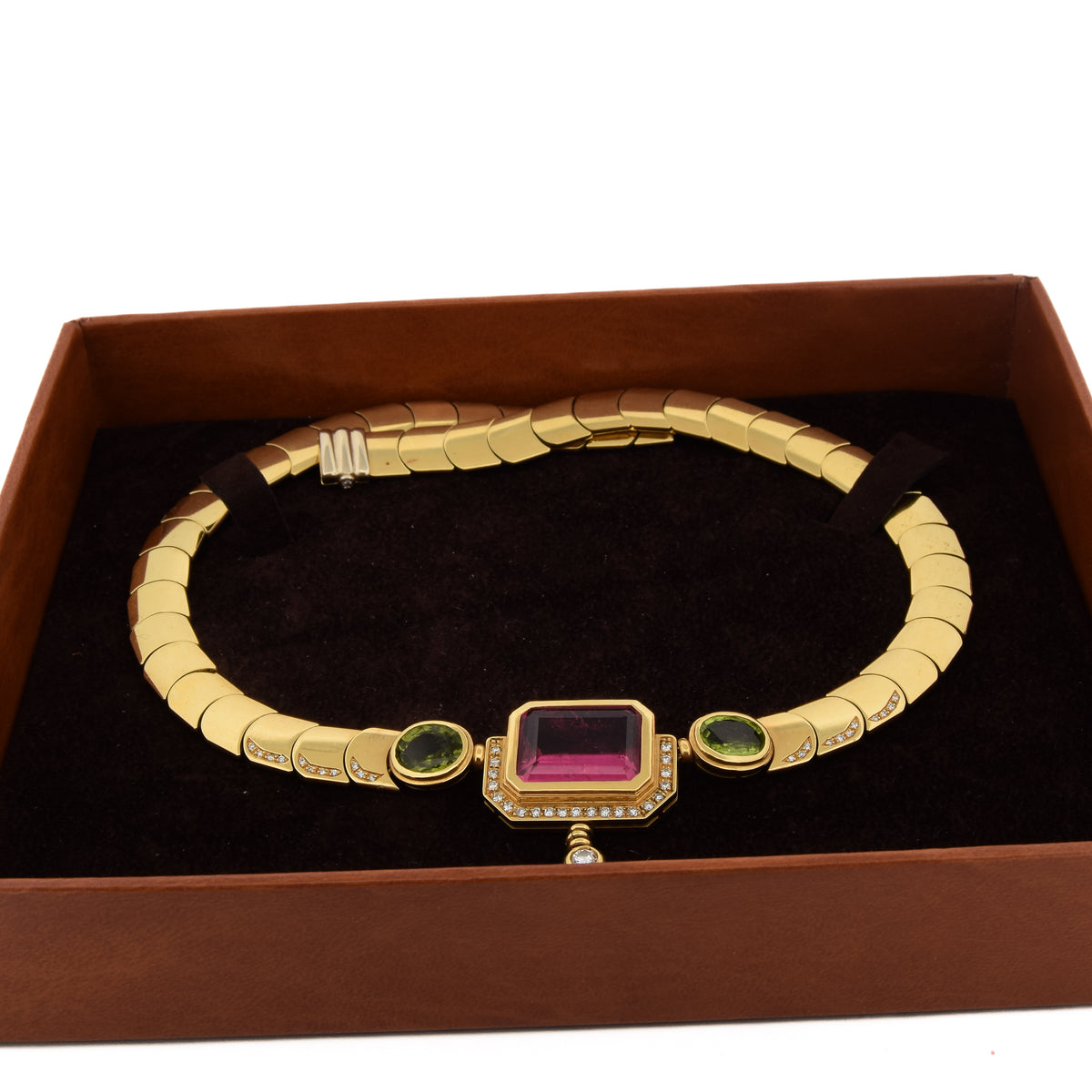 MANCADORI necklace in yellow gold, Tourmaline, Peridot, and Diamonds
