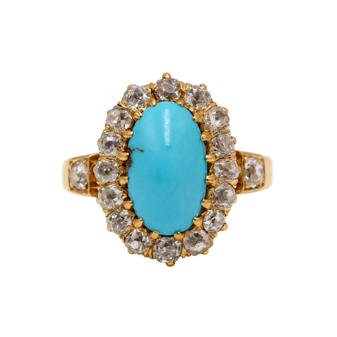 Marguerite Ring in Yellow Gold, Turquoise, and Diamonds