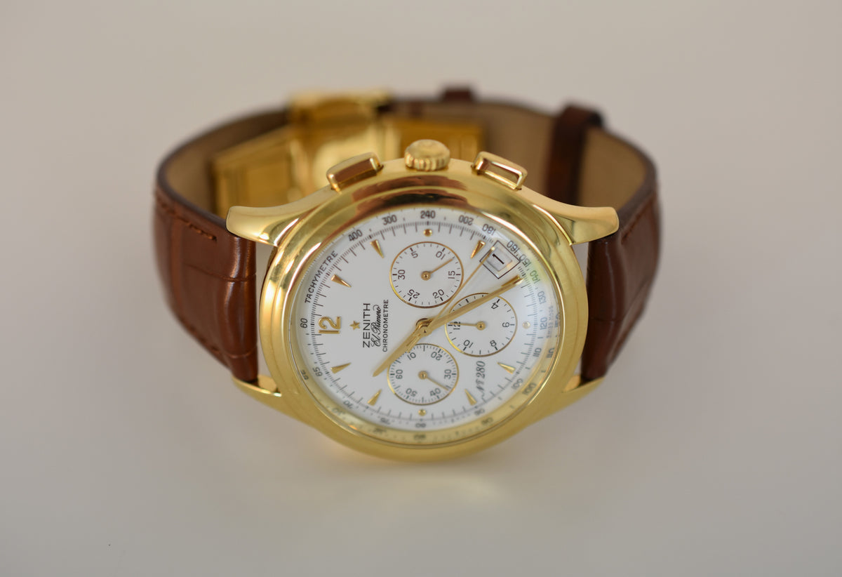 ZENITH "El Primero" Watch in Yellow gold and Leather