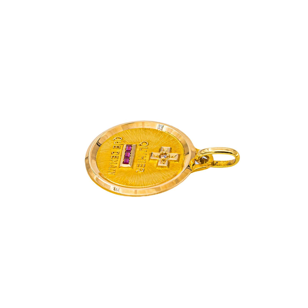 Augis Religious Pendant: "Medal of Love" in Yellow gold with a Diamond