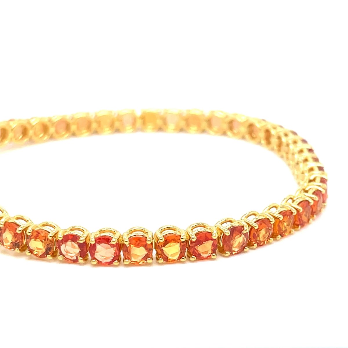 11 Carat Natural Padparadsha Sapphire Yellow Gold Tennis Bracelet - Castafiore