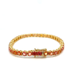 11 Carat Natural Padparadsha Sapphire Yellow Gold Tennis Bracelet - Castafiore