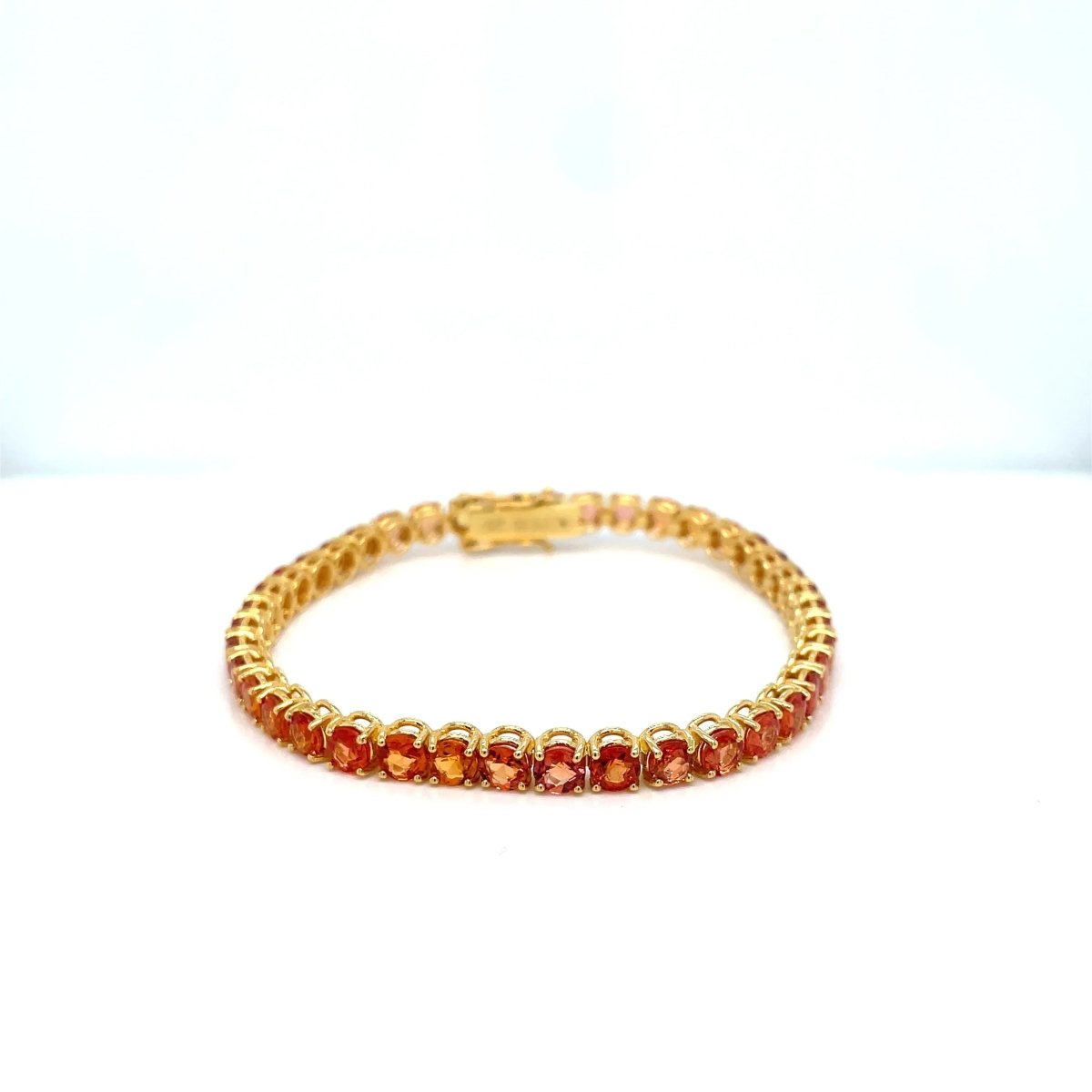 11 Carat Natural Padparadsha Sapphire Yellow Gold Tennis Bracelet - Castafiore