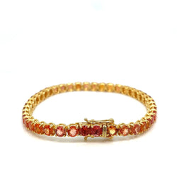 11 Carat Natural Padparadsha Sapphire Yellow Gold Tennis Bracelet - Castafiore