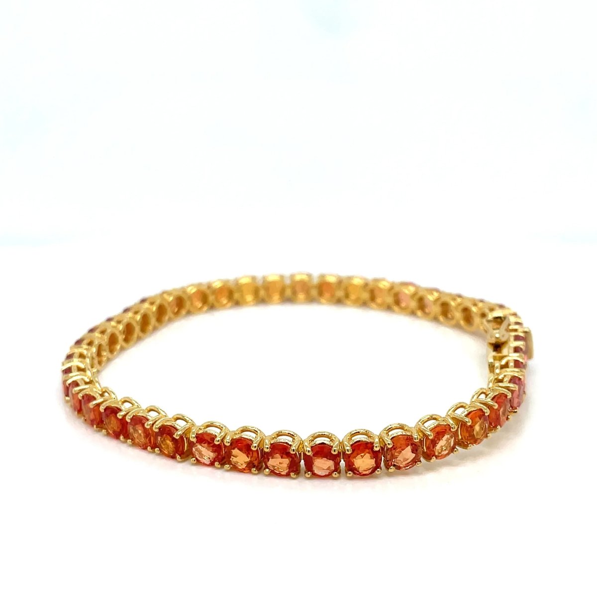 11 Carat Natural Padparadsha Sapphire Yellow Gold Tennis Bracelet - Castafiore