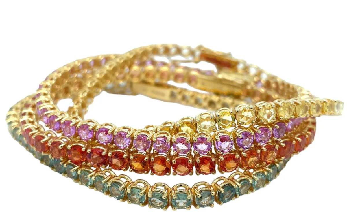 11 Carat Natural Padparadsha Sapphire Yellow Gold Tennis Bracelet - Castafiore