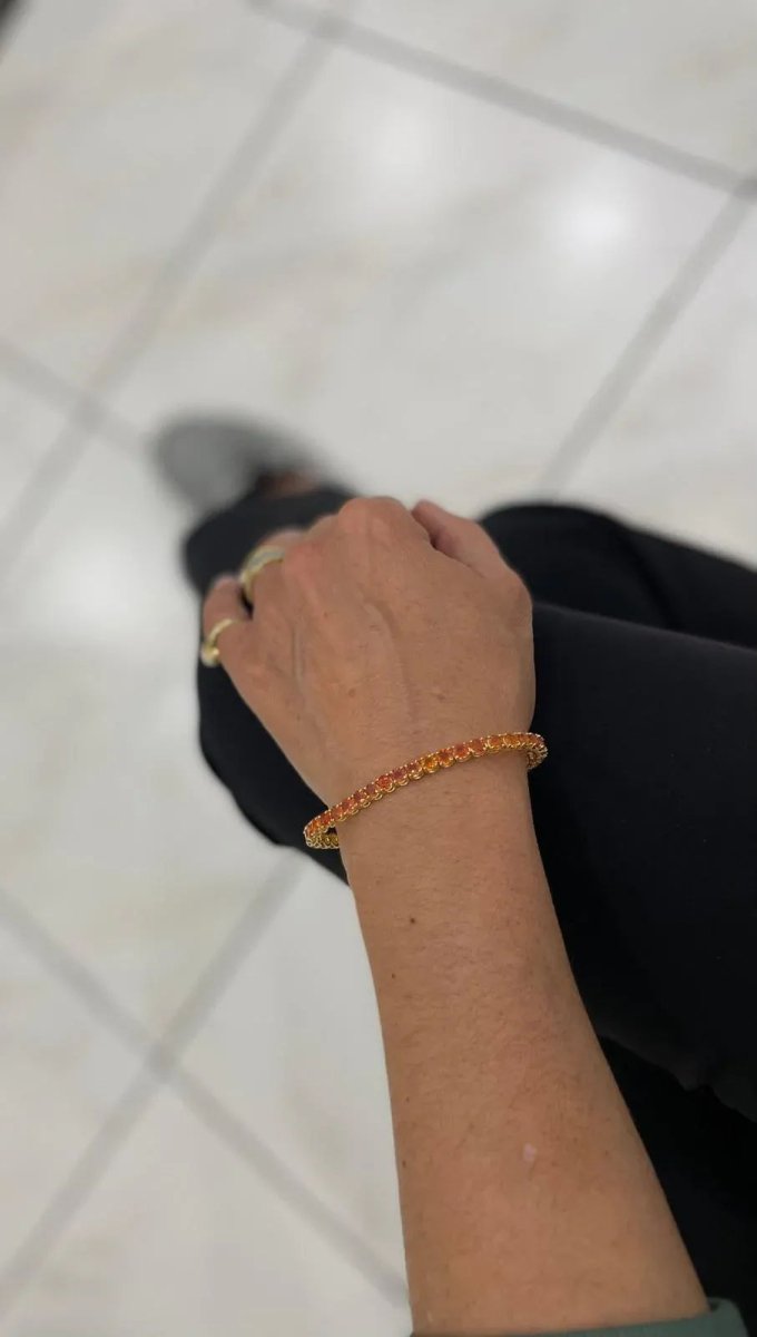 11 Carat Natural Padparadsha Sapphire Yellow Gold Tennis Bracelet - Castafiore