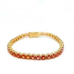11 Carat Natural Padparadsha Sapphire Yellow Gold Tennis Bracelet - Castafiore