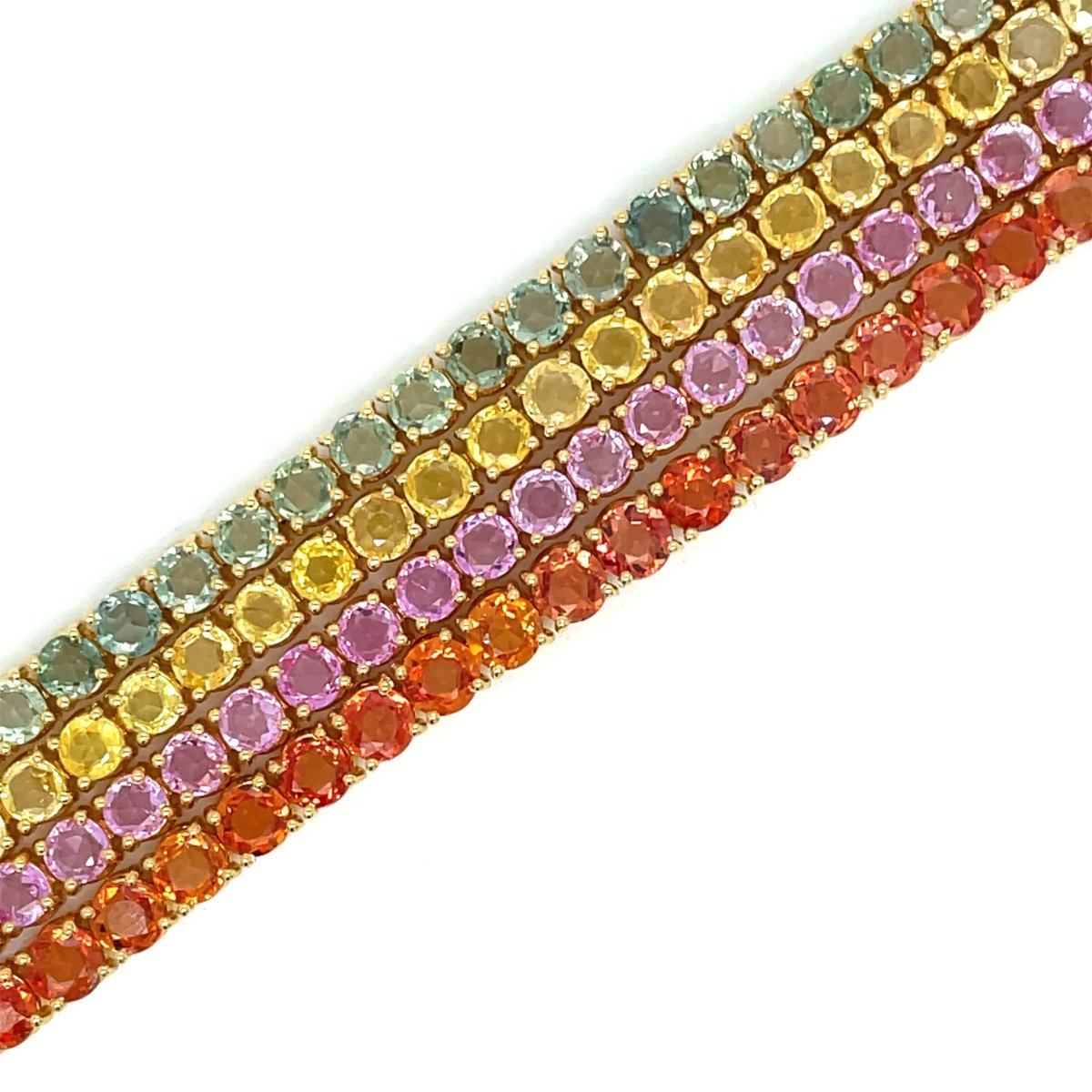 11 Carat Natural Padparadsha Sapphire Yellow Gold Tennis Bracelet - Castafiore