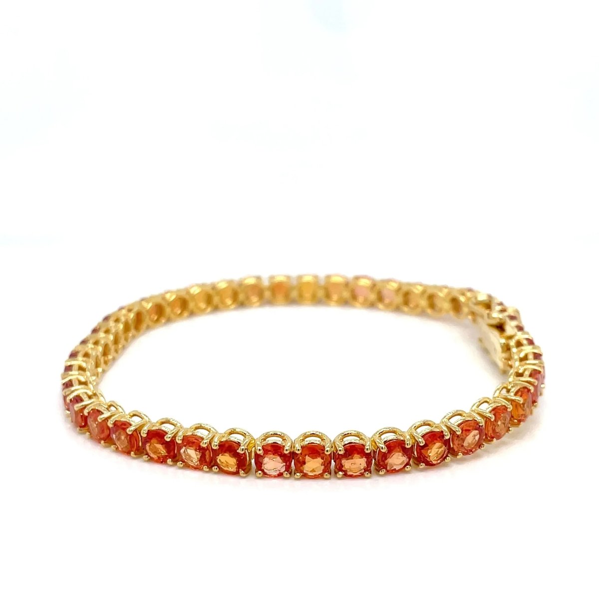 11 Carat Natural Padparadsha Sapphire Yellow Gold Tennis Bracelet - Castafiore