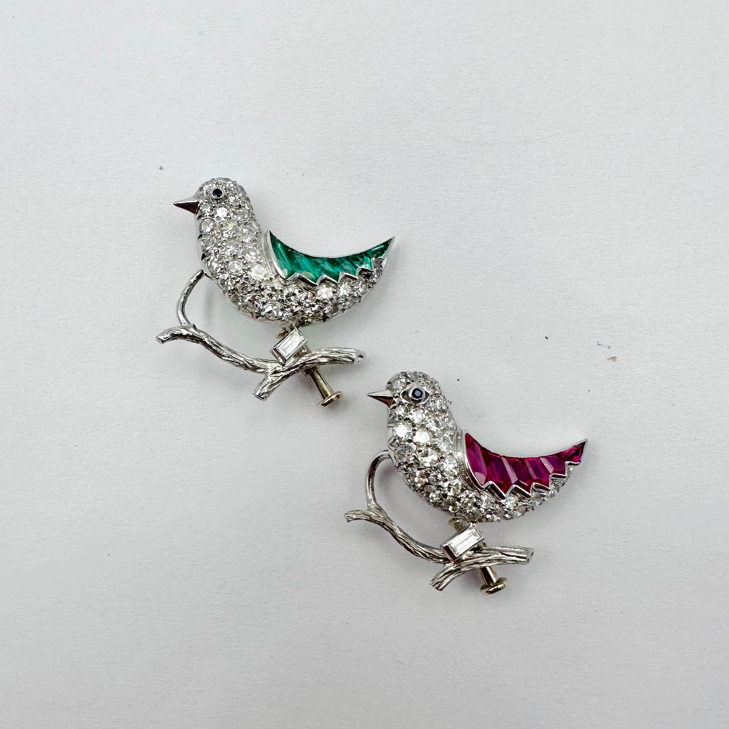 Two "Bird" Brooches in White gold and Platinum