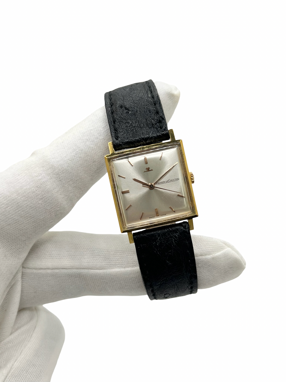 JAEGER-LECOULTRE "Vintage Carrée" Watch in Gold-plated, Silver, Steel, and Leather
