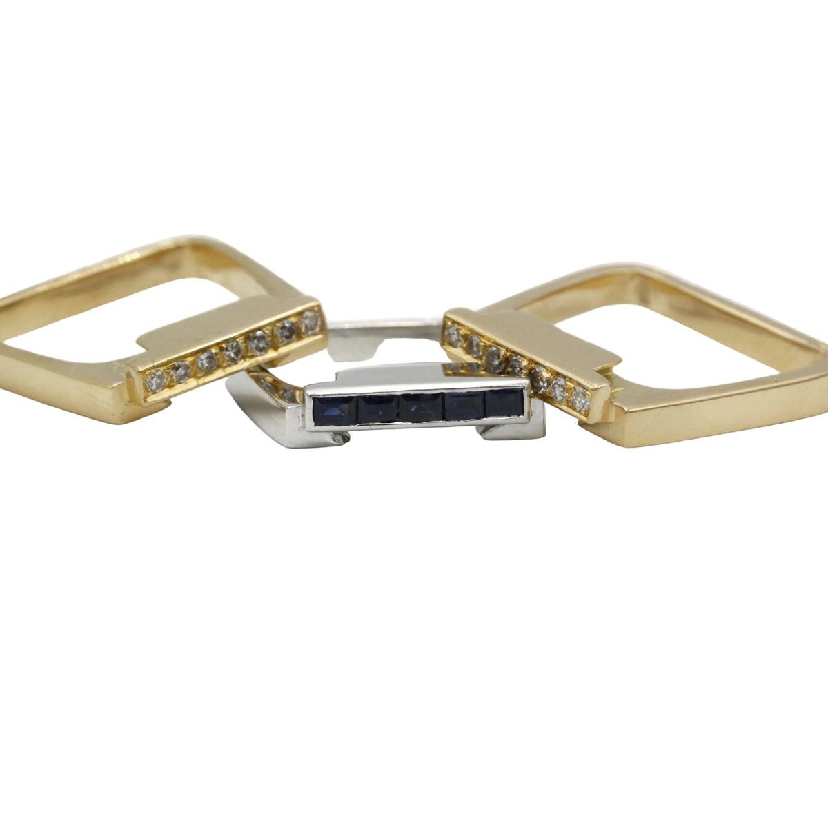 J.VENDOME Tank Rings in white gold, yellow gold, sapphires, and diamonds
