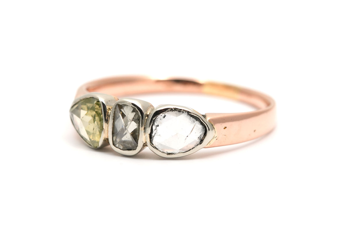 Bague Trilogie en or jaune, argent et diamants