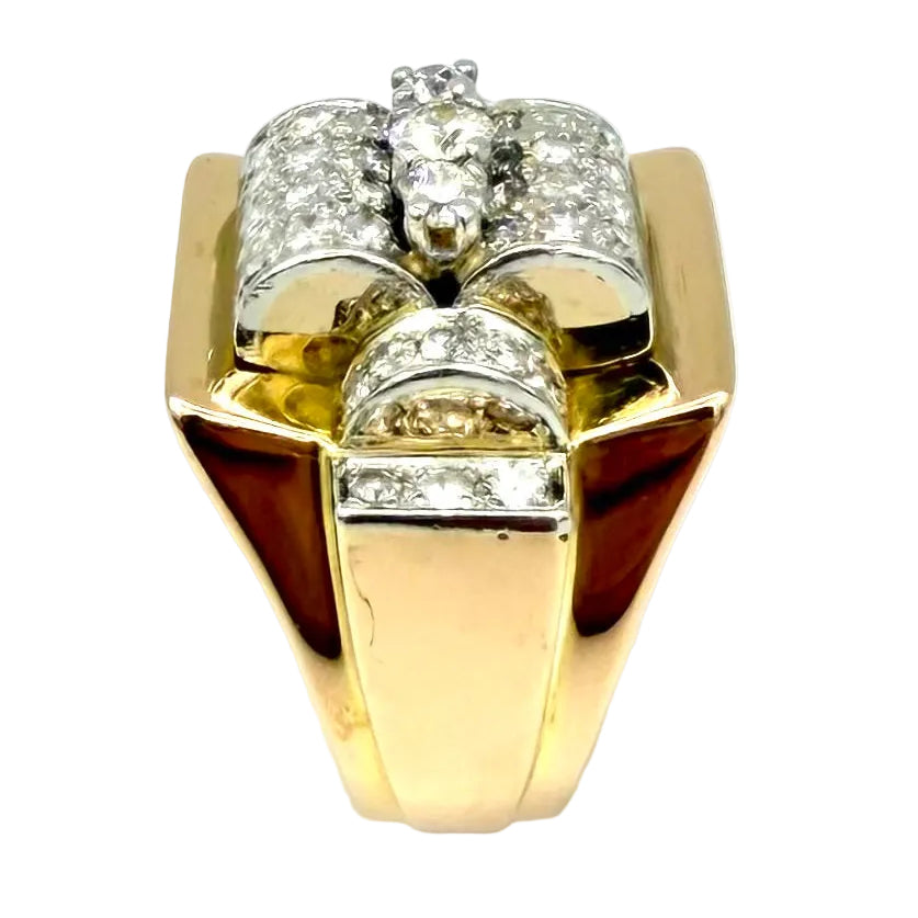 Tank Ring in yellow gold, Platinum, and Diamonds