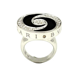 BULGARI "Optical" Cocktail Ring in white gold, steel, Onyx, and Diamonds