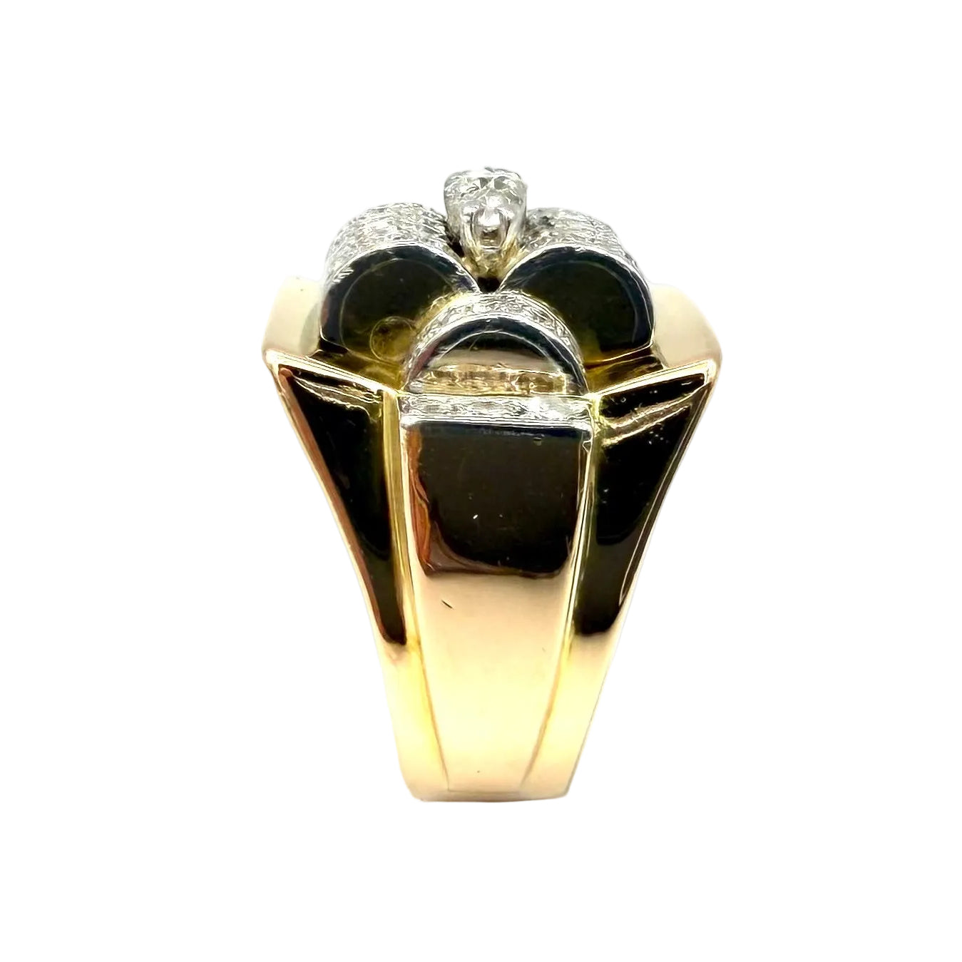 Tank Ring in yellow gold, Platinum, and Diamonds