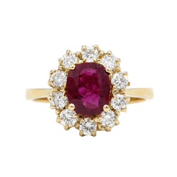 Marguerite Ring in Yellow Gold, Rubies, and Diamonds