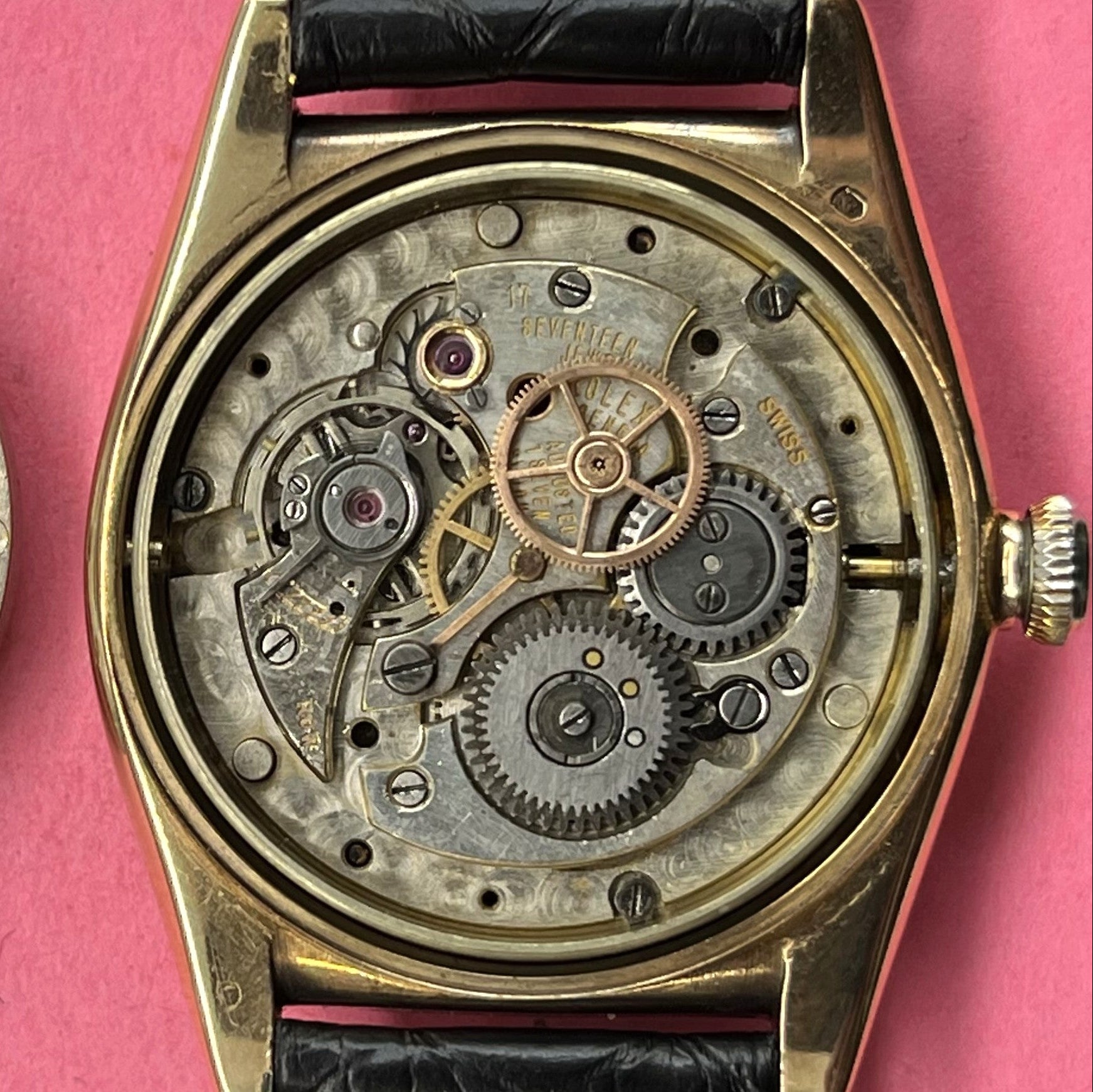 ROLEX "Oyster Perpetual Bubbleback Ovetto" watch in yellow gold and leather