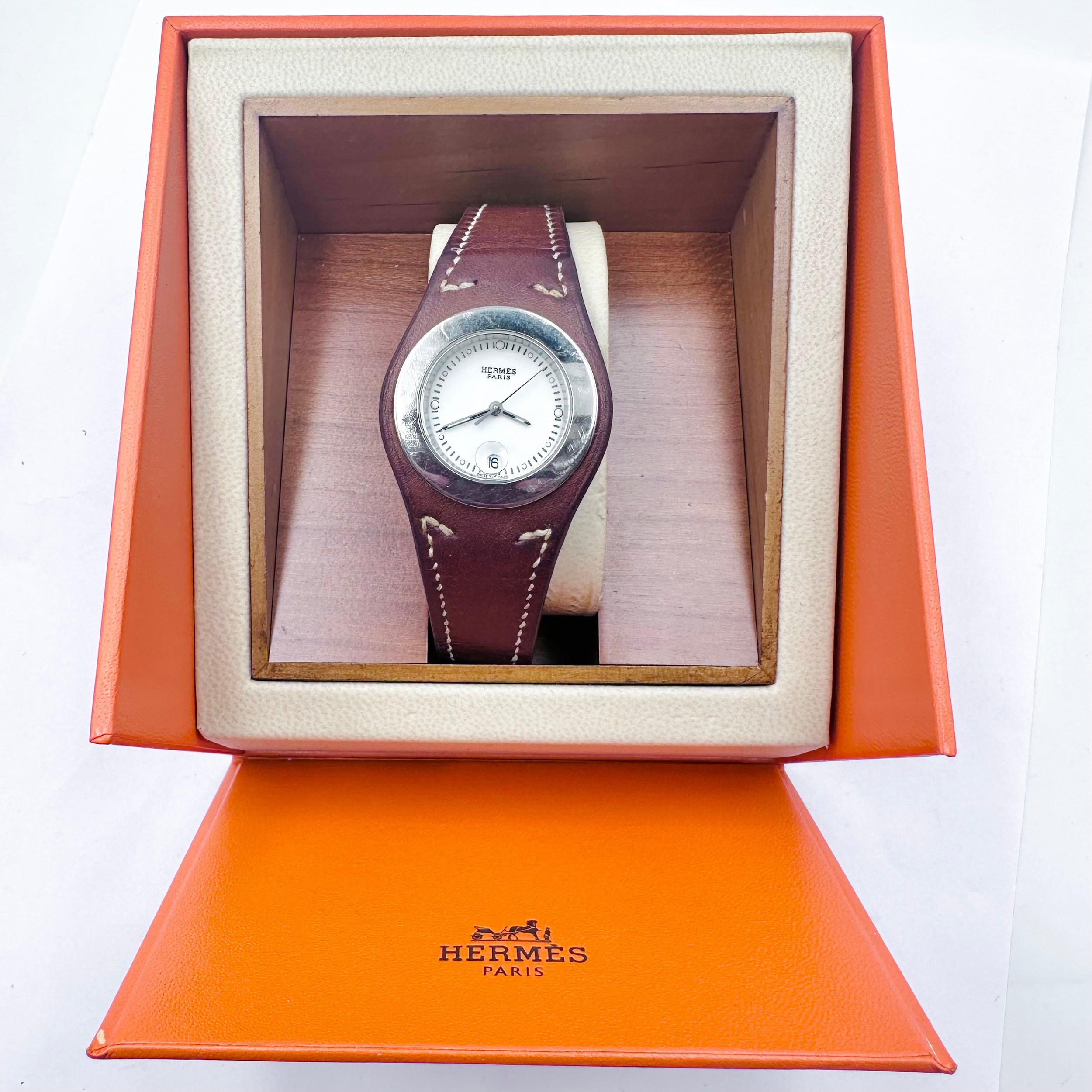 HERMÈS "Harnais" Watch in Leather and Steel