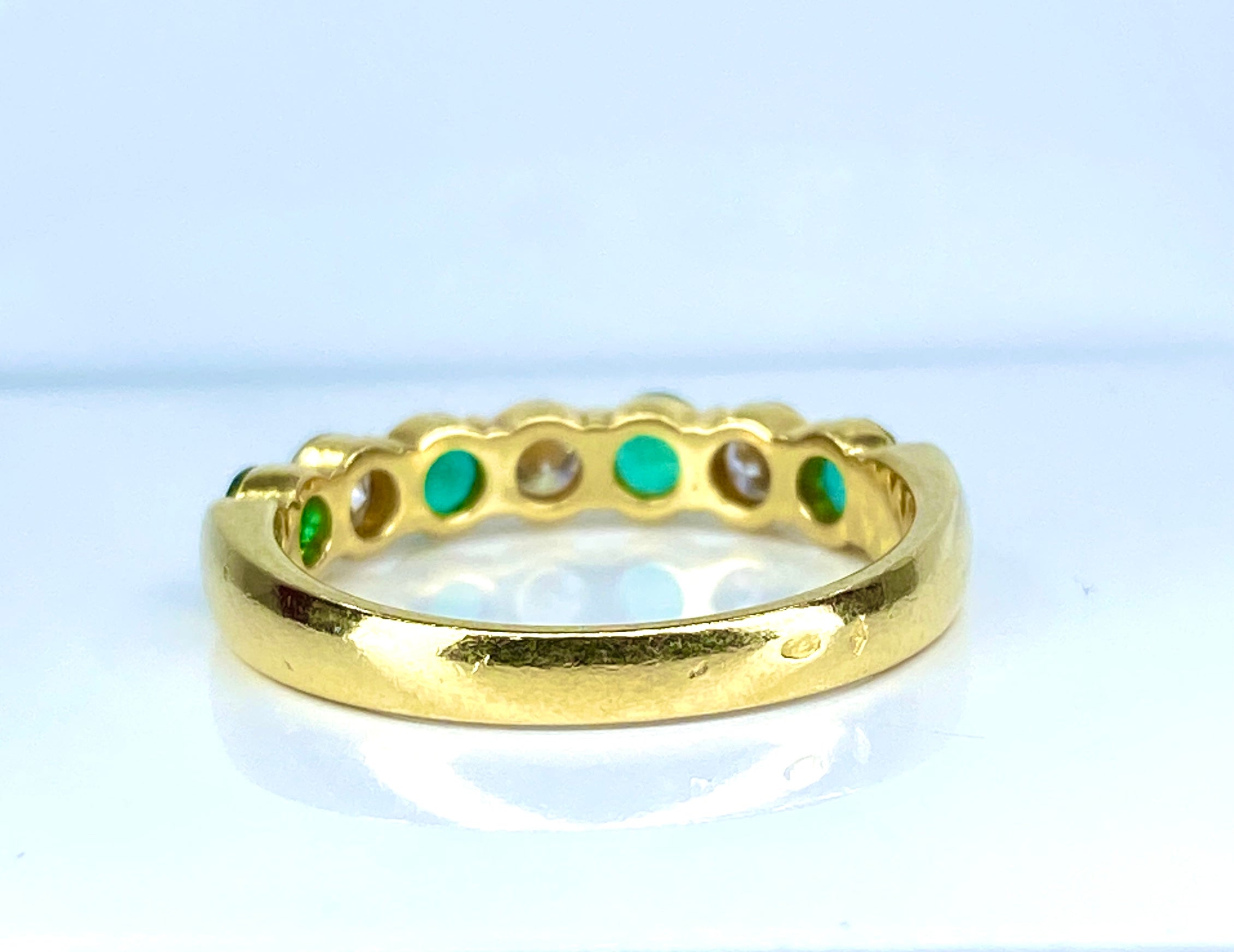 Yellow Gold Wedding Band with Emeralds and Diamonds