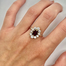Marguerite Ring in White Gold, Ruby, and Diamonds