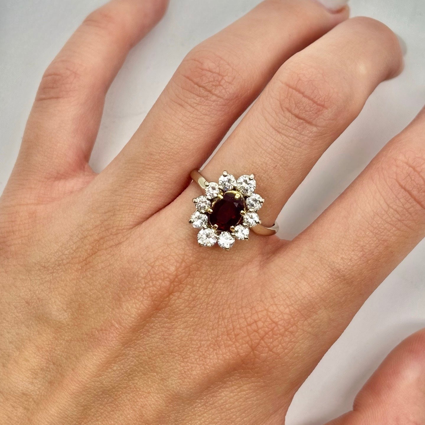 Marguerite Ring in White Gold, Ruby, and Diamonds