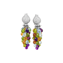 Boucles d'oreilles Pendantes en or blanc, améthystes, citrines, topazes, péridots et diamants