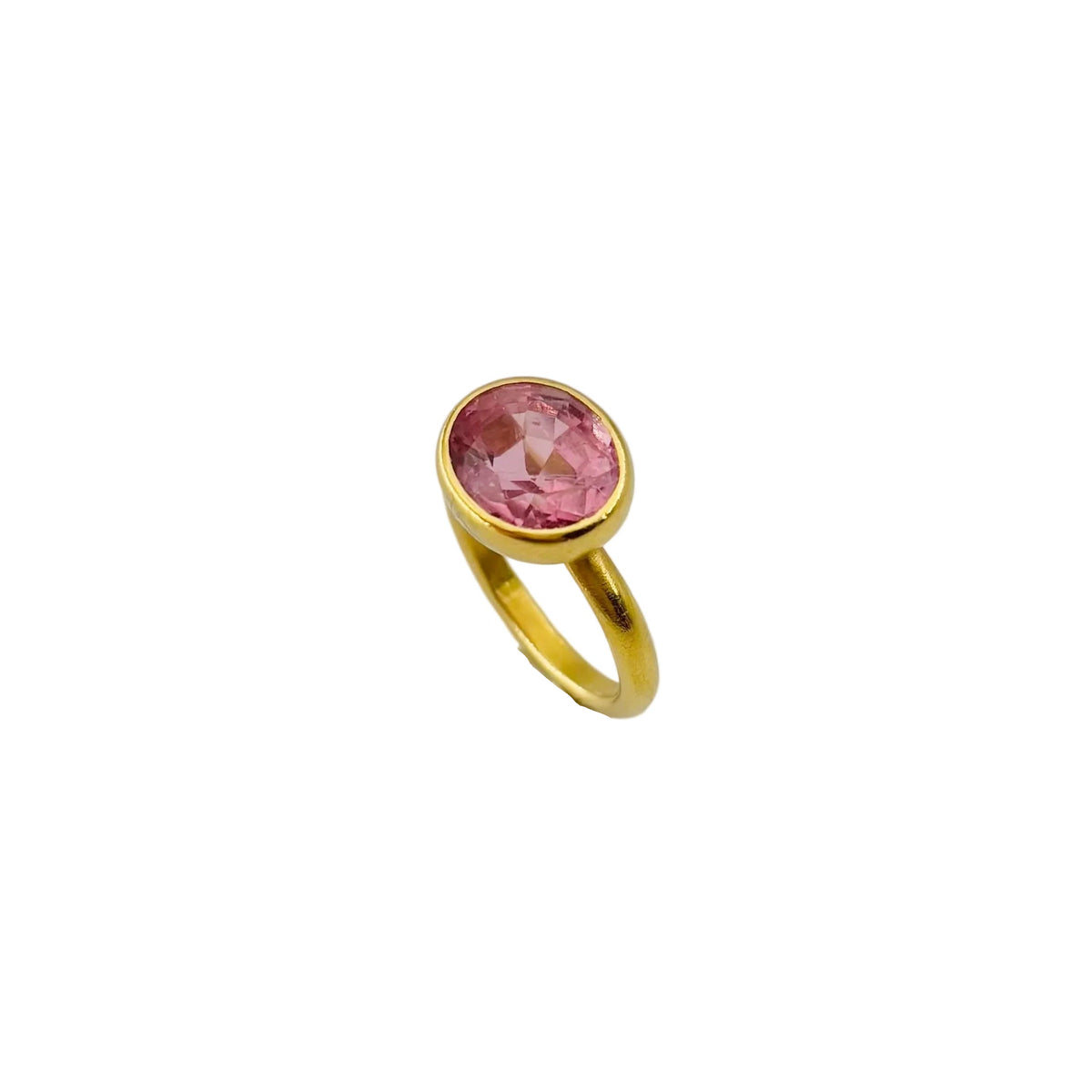 MARIE-HÉLÈNE DE TAILLAC "Princess" Solitaire Ring in 22-carat yellow gold with a pink Tourmaline