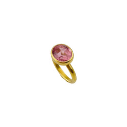 MARIE-HÉLÈNE DE TAILLAC "Princess" Solitaire Ring in 22-carat yellow gold with a pink Tourmaline