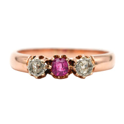 Trilogy Ring in Yellow Gold, Sapphire, and Diamonds
