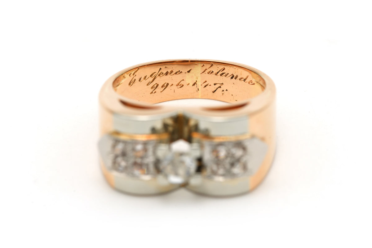 Tank Ring in White gold, Yellow gold and Diamonds