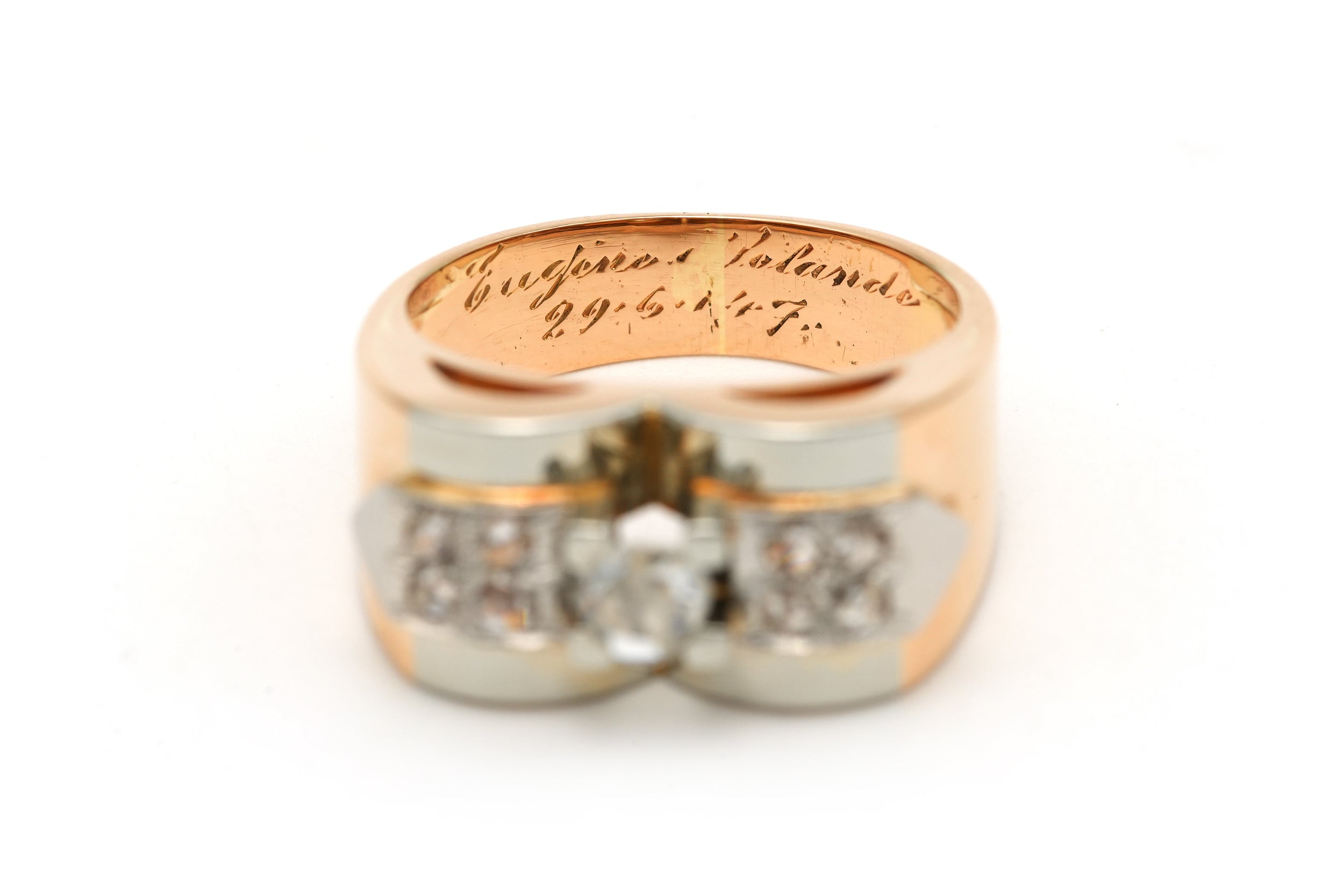 Tank Ring in White gold, Yellow gold and Diamonds