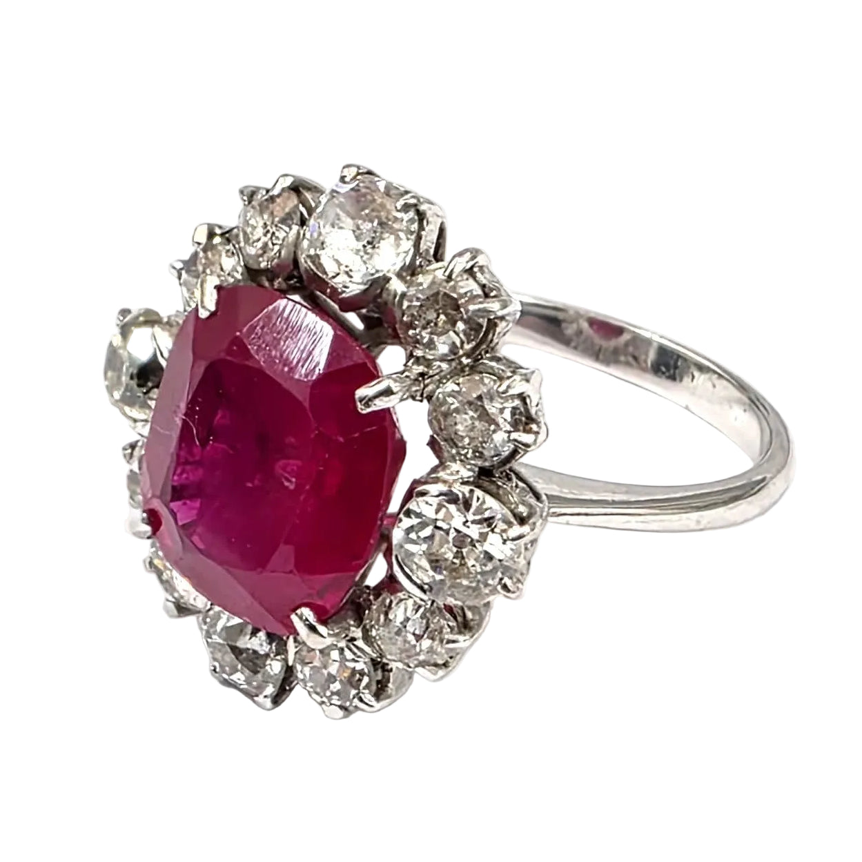 Marguerite Ring in White Gold, Rubies, and Diamonds