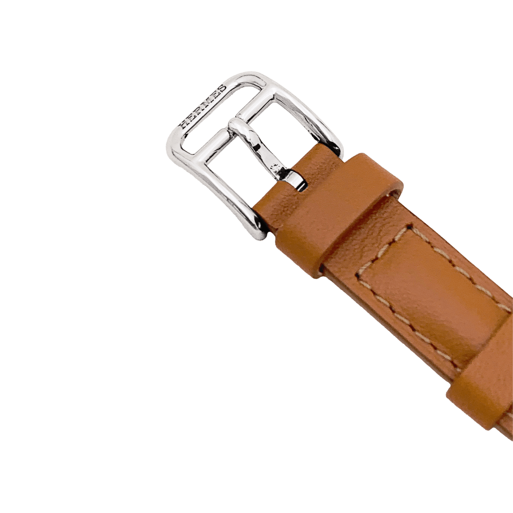 Montre Hermès, "Nantucket Dual Time", acier, cuir, diamants.