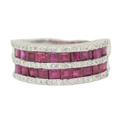 White Gold Band Ring with Rubies and Diamonds