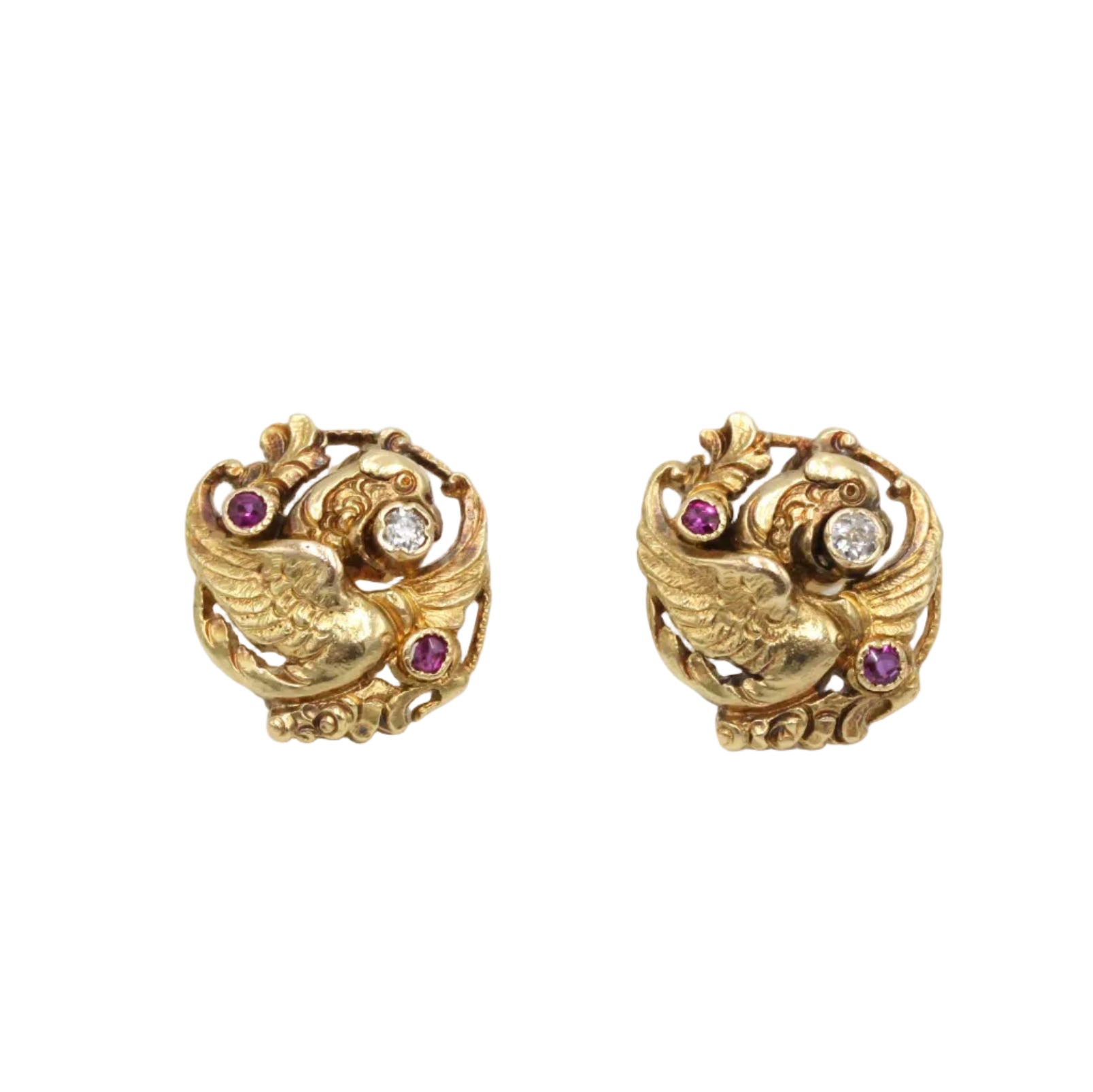Yellow Gold Earrings with Rubies and Diamonds