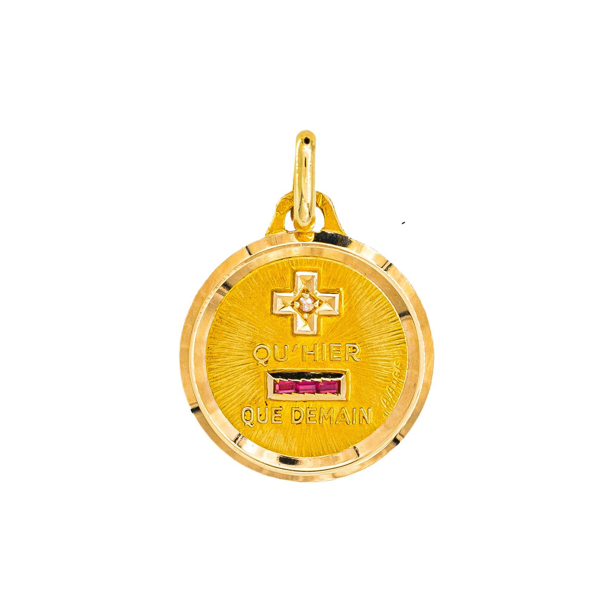 Augis Religious Pendant: "Medal of Love" in Yellow gold with a Diamond