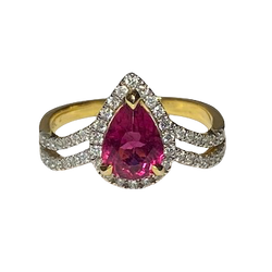 Entourage Ring in yellow gold, rubellite Tourmaline, and diamonds