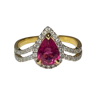 Entourage Ring in yellow gold, rubellite Tourmaline, and diamonds