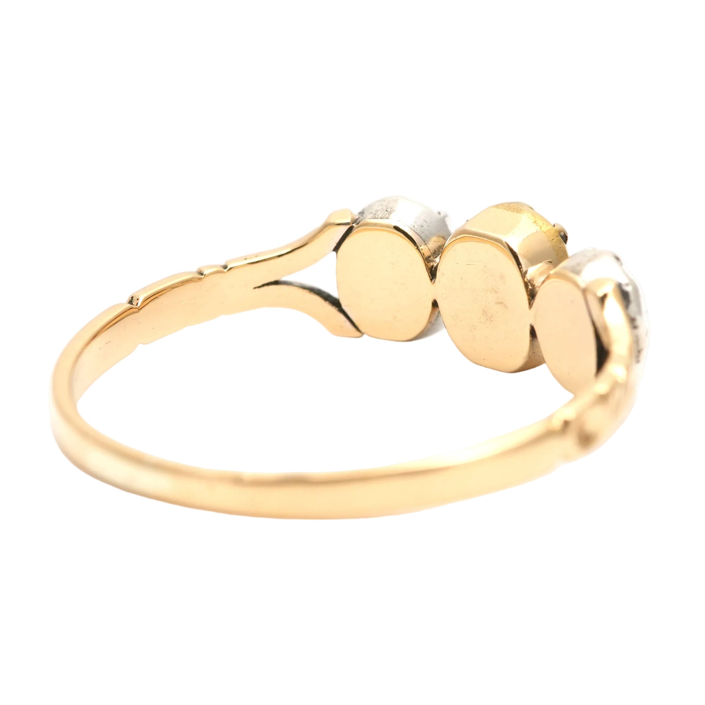 Trilogy Ring in yellow gold, rubies, and diamonds