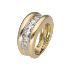 White Gold, Yellow Gold, and Diamond Bangle Ring